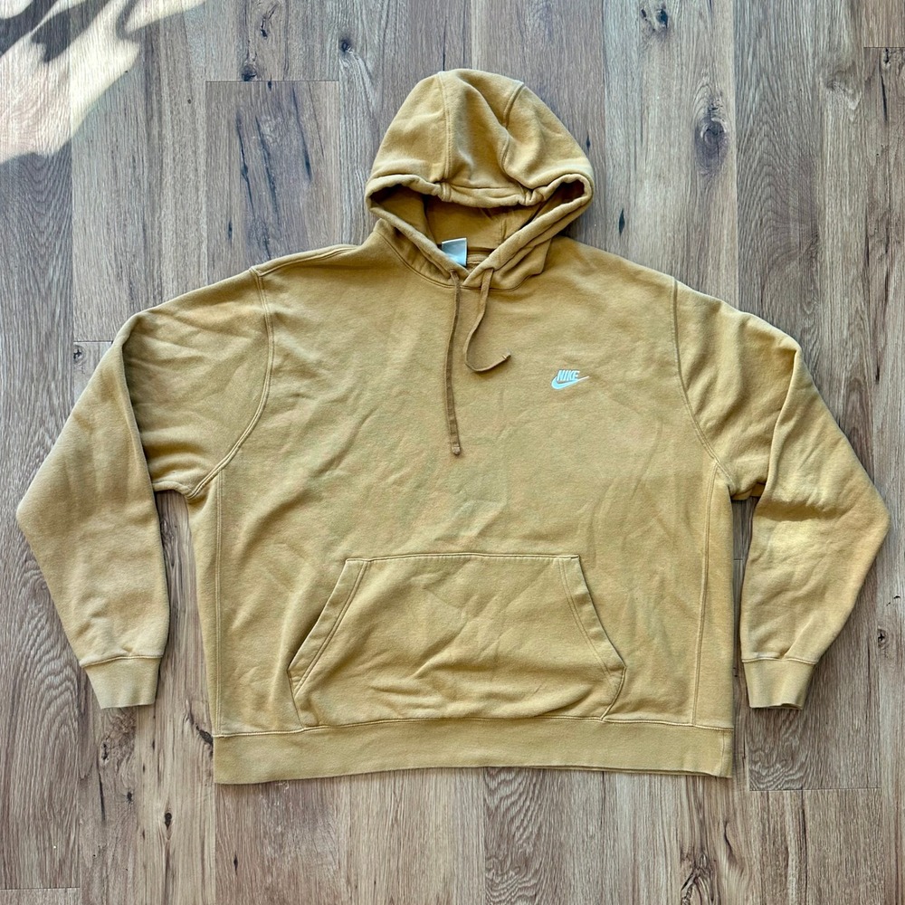 Nike Sportswear Club Fleece Hoodie Mens 3XL Mustard Yellow Pullover BV2654-722